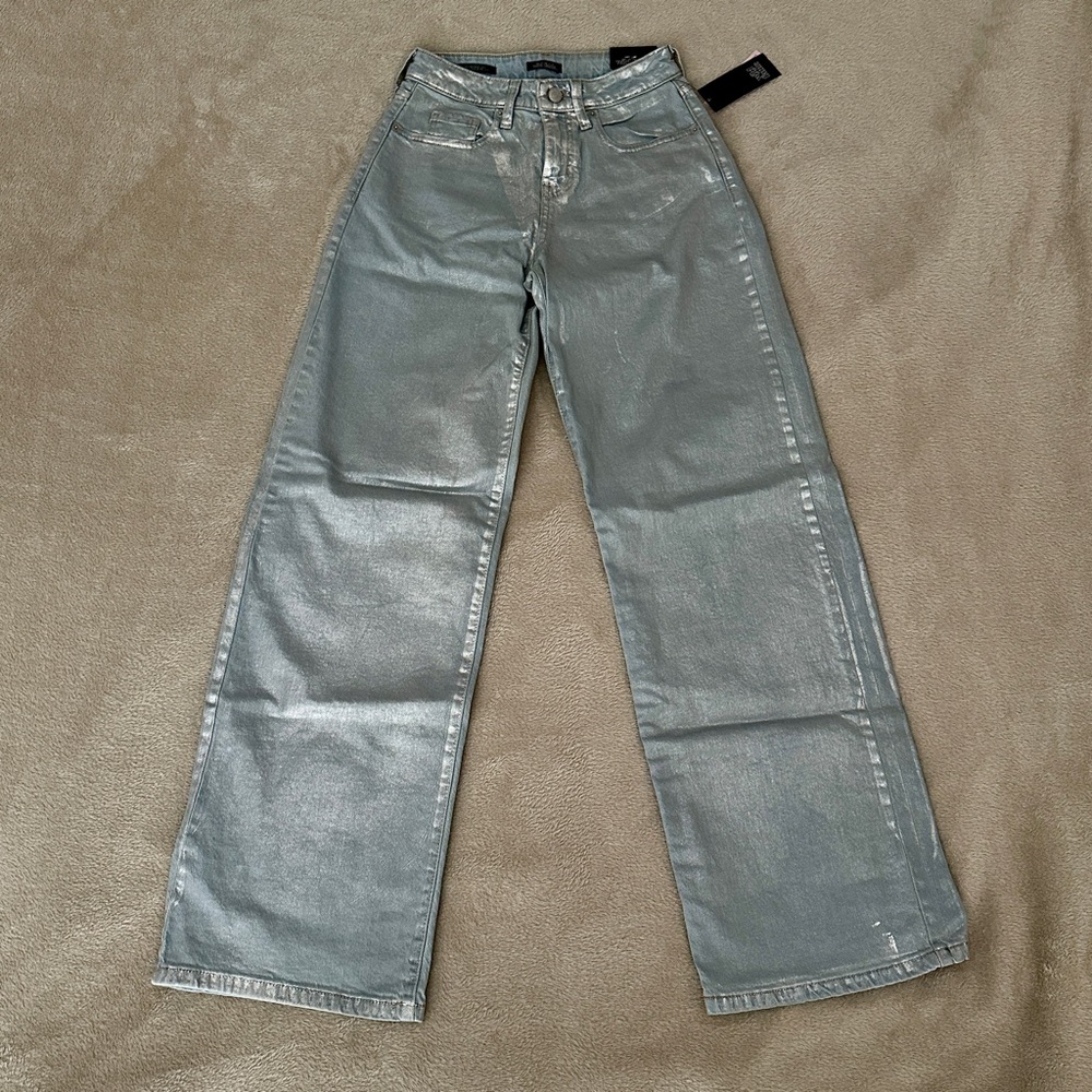 Wild Fable Silver Flare High Rise Wide Leg Baggy Jeans